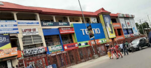 A building with many shops in Nigeria